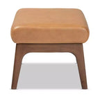 Bout de canapé effet cuir synthétique bois et havane havane/noyer - Banc capitonné, repose-pieds, polyester