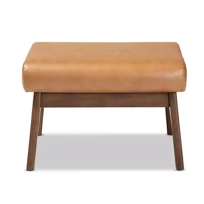 Bout de canapé effet cuir synthétique bois et havane havane/noyer - Banc capitonné, repose-pieds, polyester