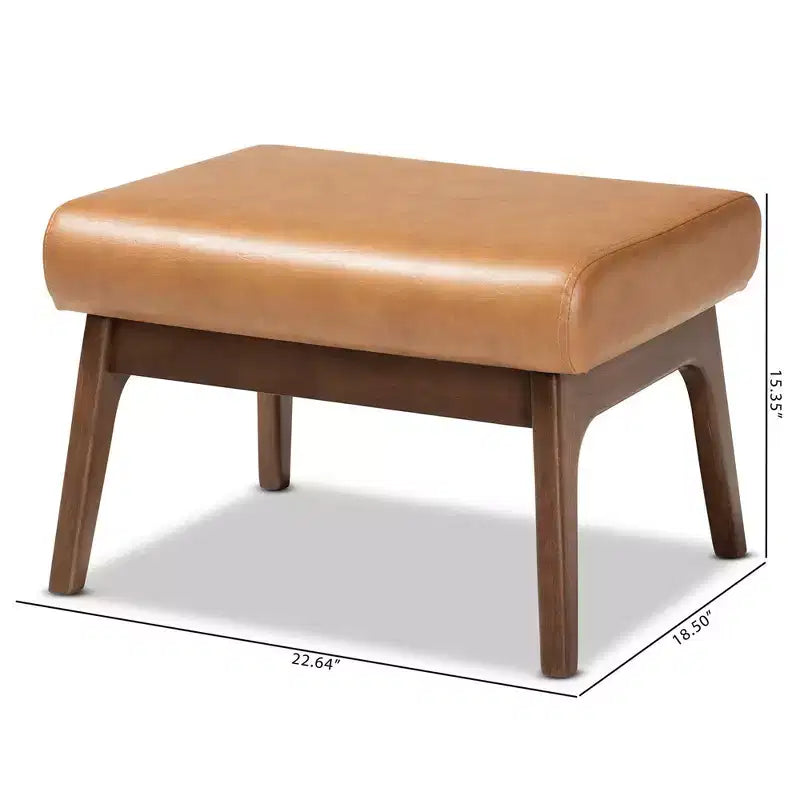 Bout de canapé effet cuir synthétique bois et havane havane/noyer - Banc capitonné, repose-pieds, polyester