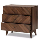 Commode de rangement en bois à 3 tiroirs Noyer brun - Organiseur de chambre élégant