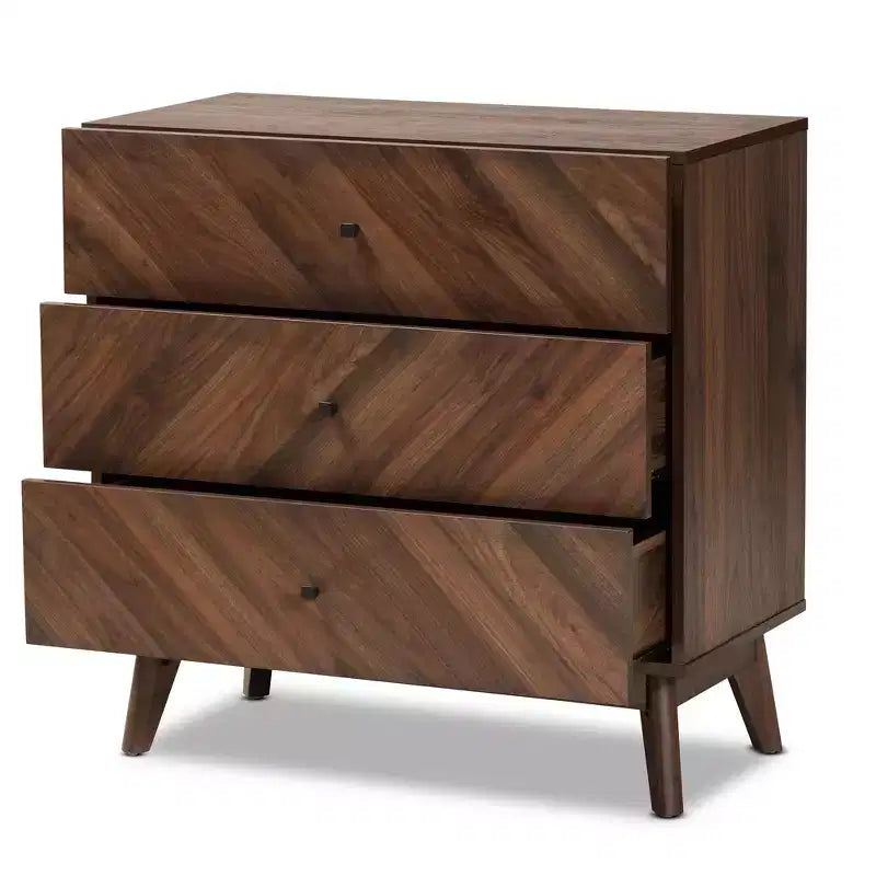 Commode de rangement en bois à 3 tiroirs Noyer brun - Organiseur de chambre élégant