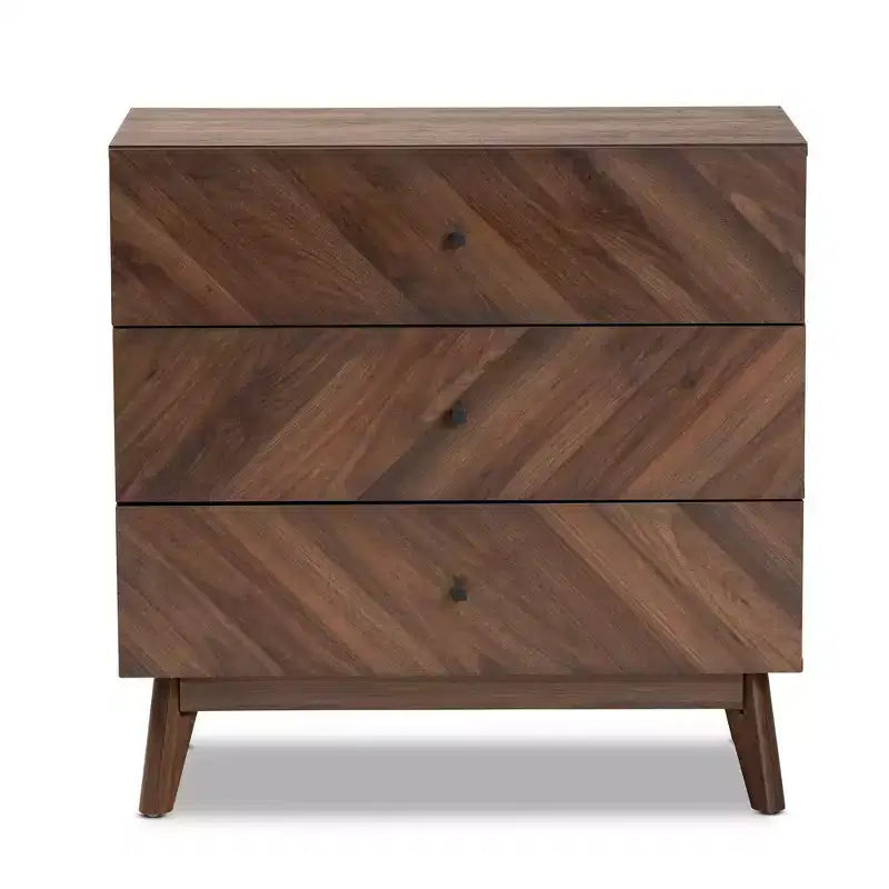 Commode de rangement en bois à 3 tiroirs Noyer brun - Organiseur de chambre élégant
