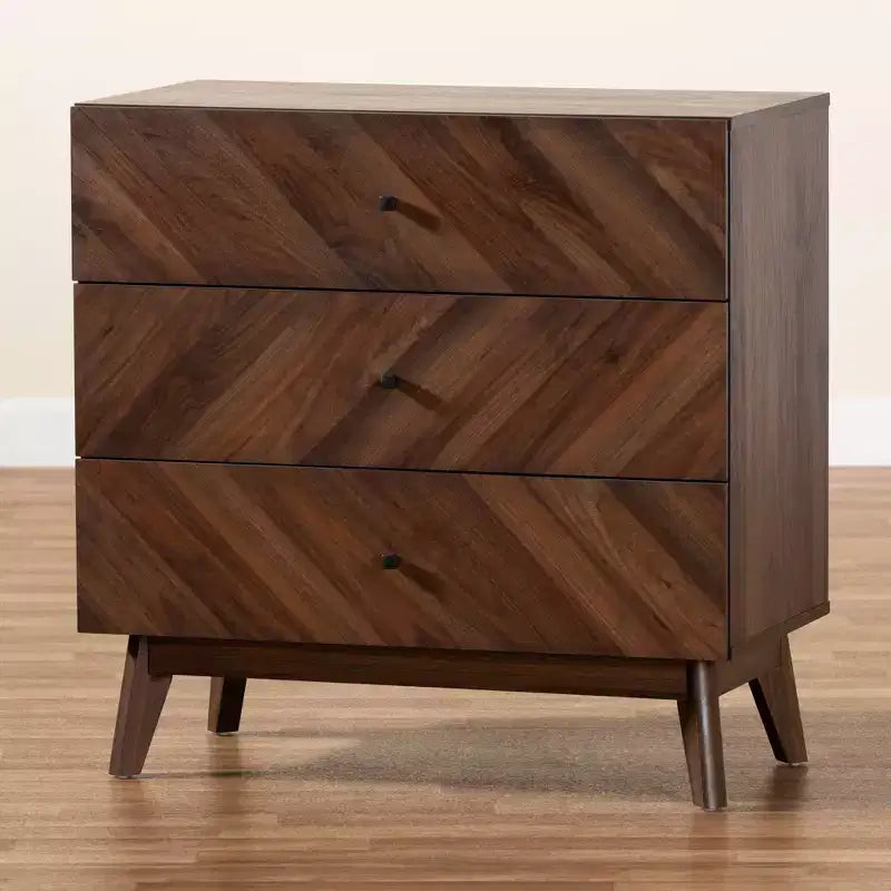 Commode de rangement en bois à 3 tiroirs Noyer brun - Organiseur de chambre élégant