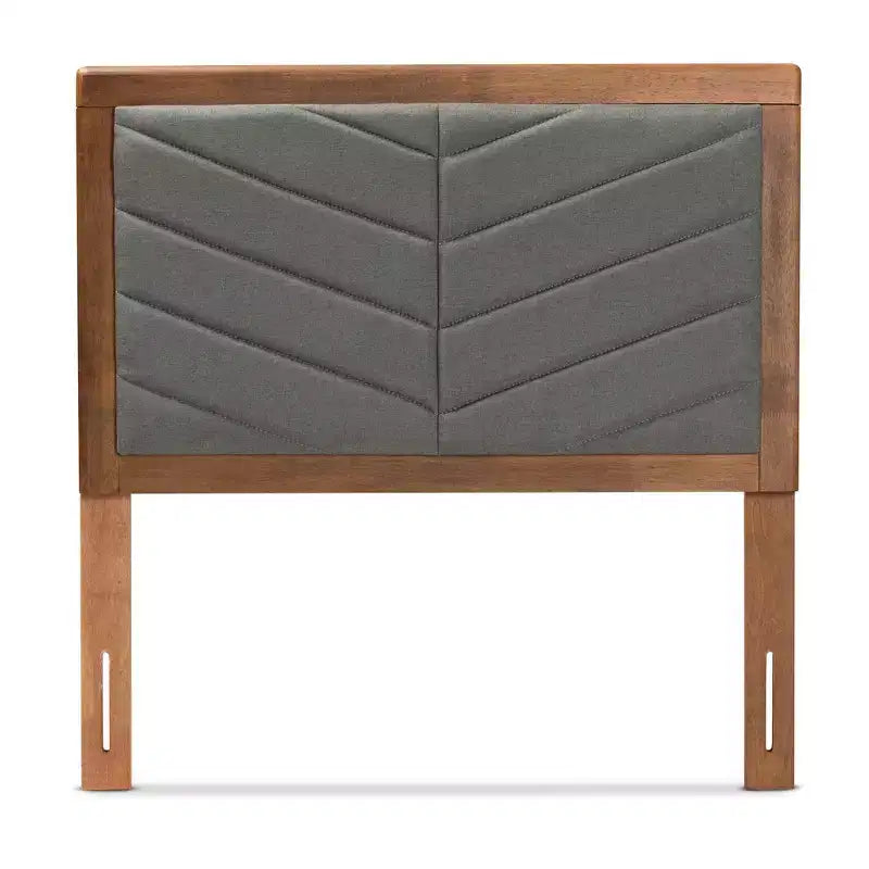 Tête de lit en bois, tissu capitonné, double, gris foncé/noyer marron – Touffes chevron, hauteur réglable