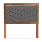 Tête de lit en bois, tissu capitonné, double, gris foncé/noyer marron – Touffes chevron, hauteur réglable