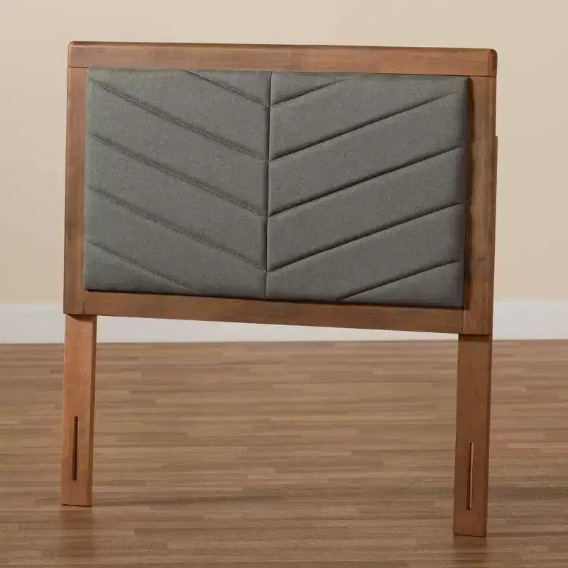 Tête de lit en bois, tissu capitonné, double, gris foncé/noyer marron – Touffes chevron, hauteur réglable