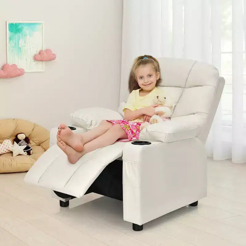Fauteuil inclinable pour enfants/jeunes en cuir PU avec porte-gobelets et poches latérales