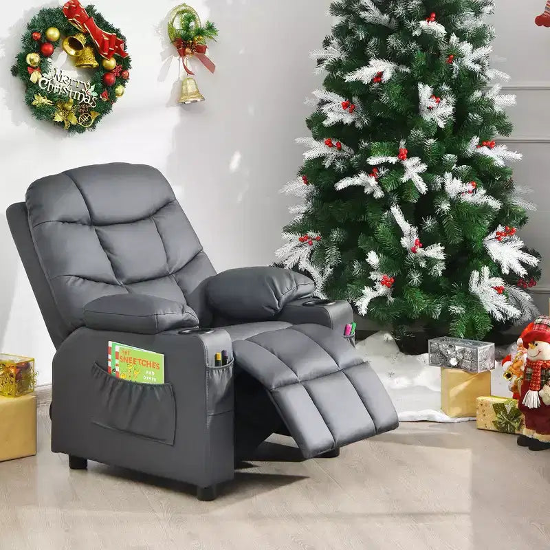 Fauteuil inclinable pour enfants/jeunes en cuir PU avec porte-gobelets et poches latérales