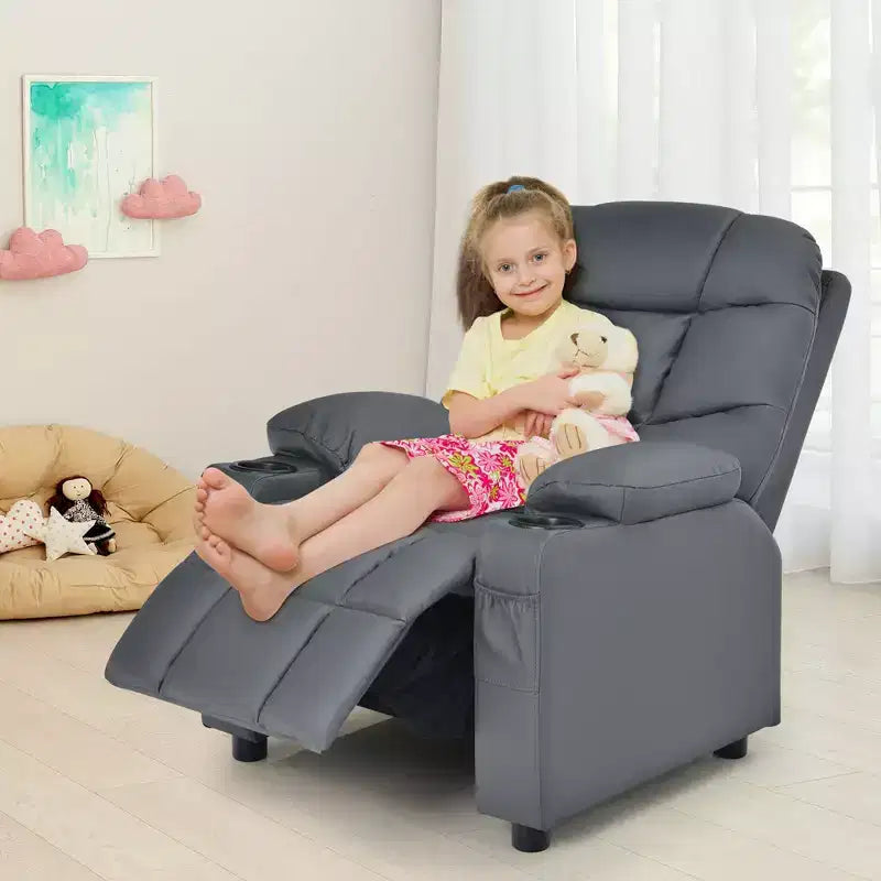 Fauteuil inclinable pour enfants/jeunes en cuir PU avec porte-gobelets et poches latérales