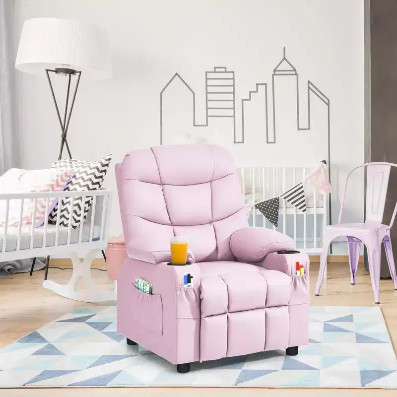 Fauteuil inclinable pour enfants/jeunes en cuir PU avec porte-gobelets et poches latérales