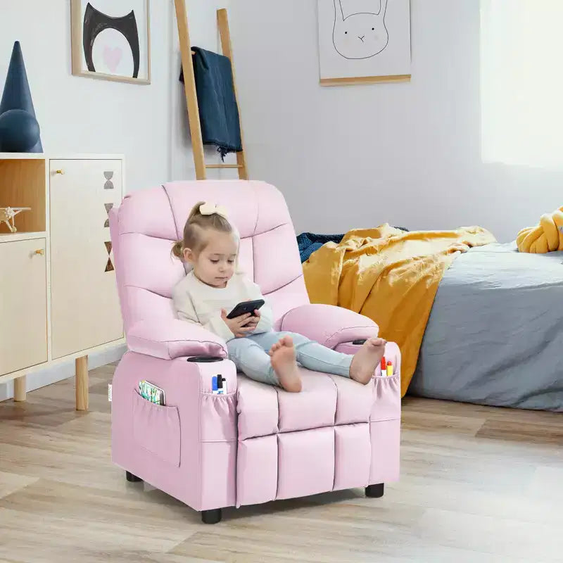 Fauteuil inclinable pour enfants/jeunes en cuir PU avec porte-gobelets et poches latérales