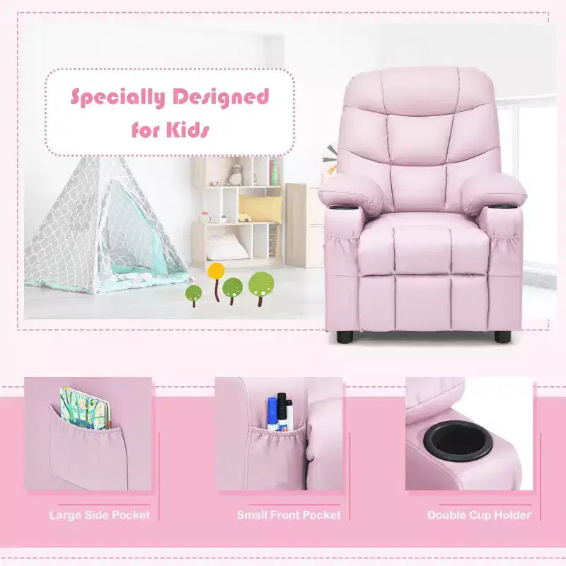 Fauteuil inclinable pour enfants/jeunes en cuir PU avec porte-gobelets et poches latérales