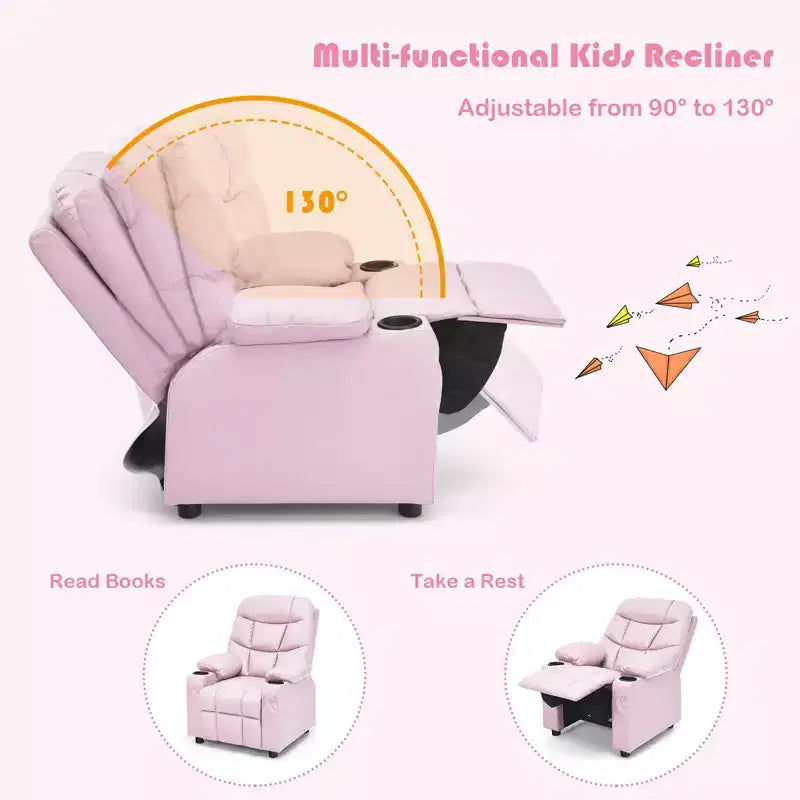 Fauteuil inclinable pour enfants/jeunes en cuir PU avec porte-gobelets et poches latérales