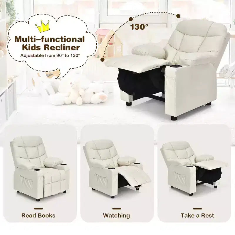 Fauteuil inclinable pour enfants/jeunes en cuir PU avec porte-gobelets et poches latérales