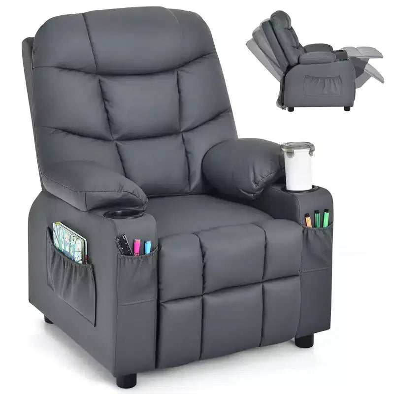 Fauteuil inclinable pour enfants/jeunes en cuir PU avec porte-gobelets et poches latérales