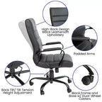 Fauteuil de bureau de direction pivotant à dossier haut avec accoudoirs