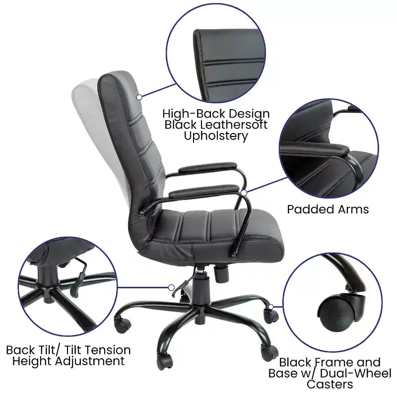 Fauteuil de bureau de direction pivotant à dossier haut avec accoudoirs