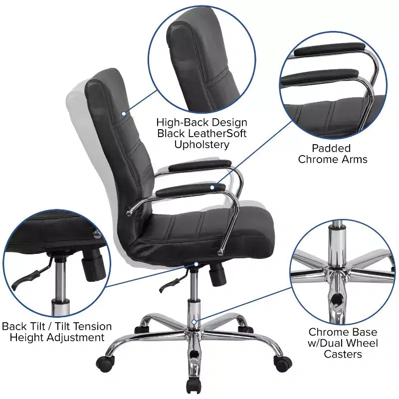 Fauteuil de bureau de direction pivotant à dossier haut avec accoudoirs
