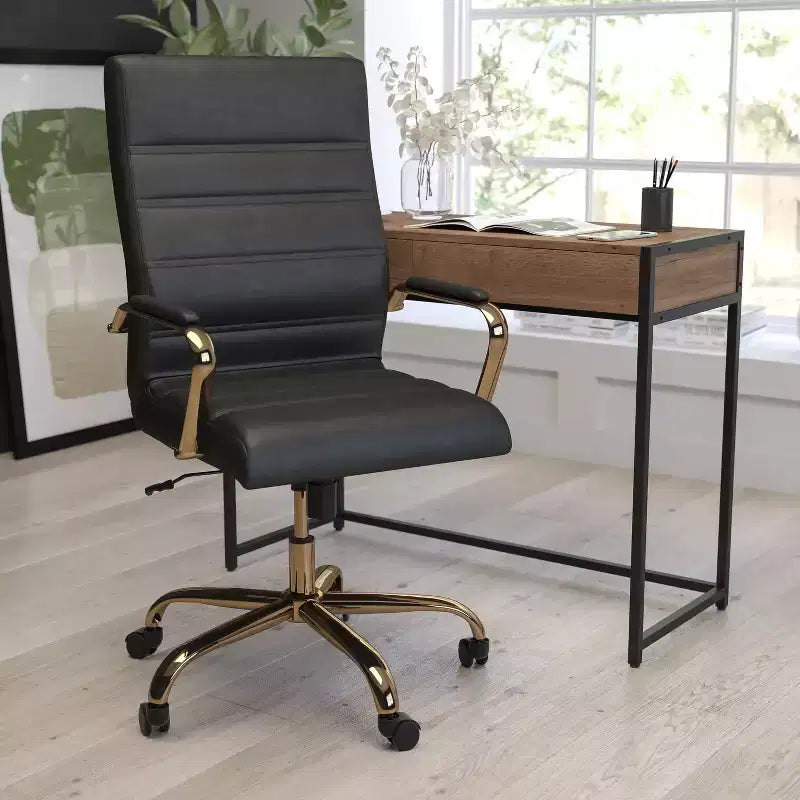 Fauteuil de bureau de direction pivotant à dossier haut avec accoudoirs