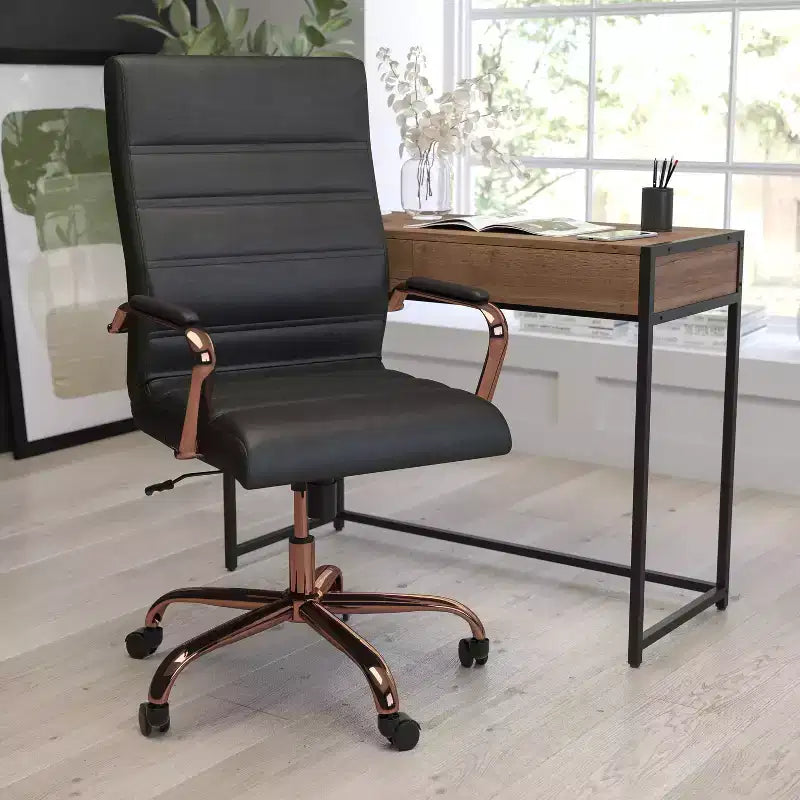 Fauteuil de bureau de direction pivotant à dossier haut avec accoudoirs