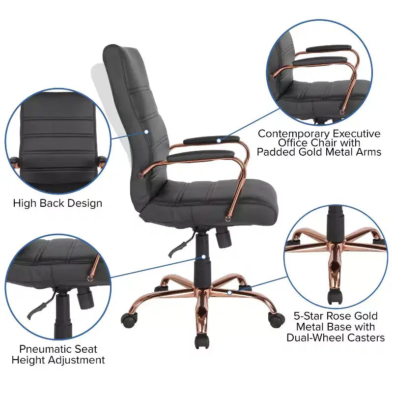 Fauteuil de bureau de direction pivotant à dossier haut avec accoudoirs