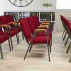 Chaise d'église empilable avec accoudoirs en bois, modèle 21W