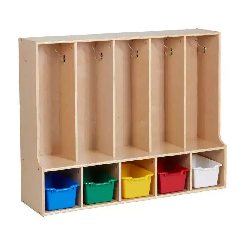 ECR4Kids Streamline 5-Section Toddler Coat Locker with Bench and 5 Scoop Front Bins