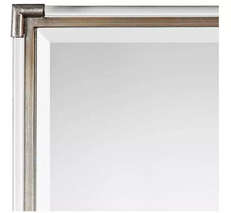 Miroir Mural Rectangulaire Décoratif de Coiffeuse, Moderne, Biseauté, Cadre en Feuilles d'Argent et Tiges en Acrylique, 23" de Large, pour Salle de Bain, Chambre à Coucher, Maison