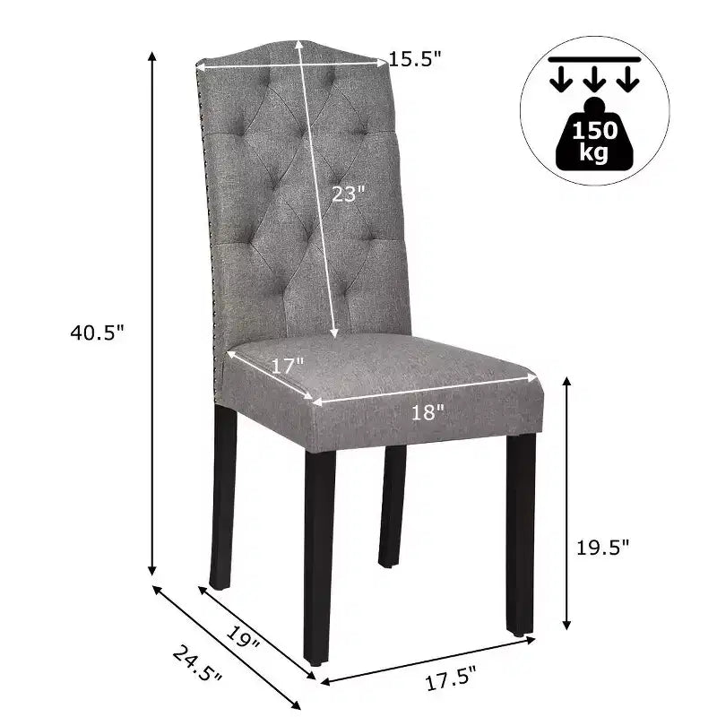 Lot de 4 chaises de salle à manger capitonnées avec bordure cloutée et pieds en bois de caoutchouc