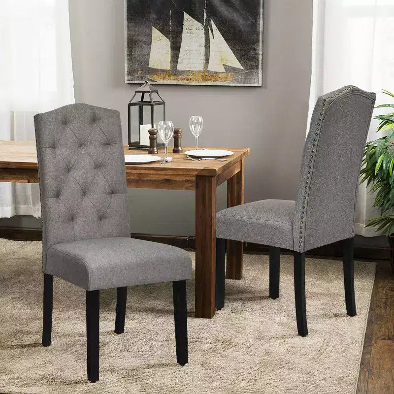 Lot de 4 chaises de salle à manger capitonnées avec bordure cloutée et pieds en bois de caoutchouc