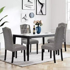 Lot de 4 chaises de salle à manger capitonnées avec bordure cloutée et pieds en bois de caoutchouc