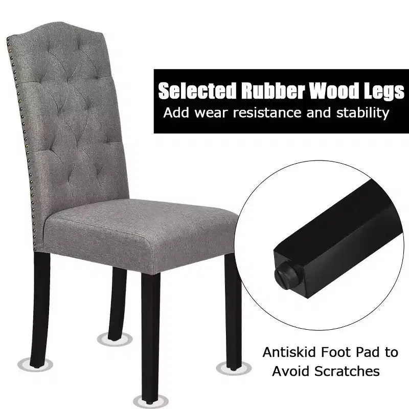 Lot de 4 chaises de salle à manger capitonnées avec bordure cloutée et pieds en bois de caoutchouc