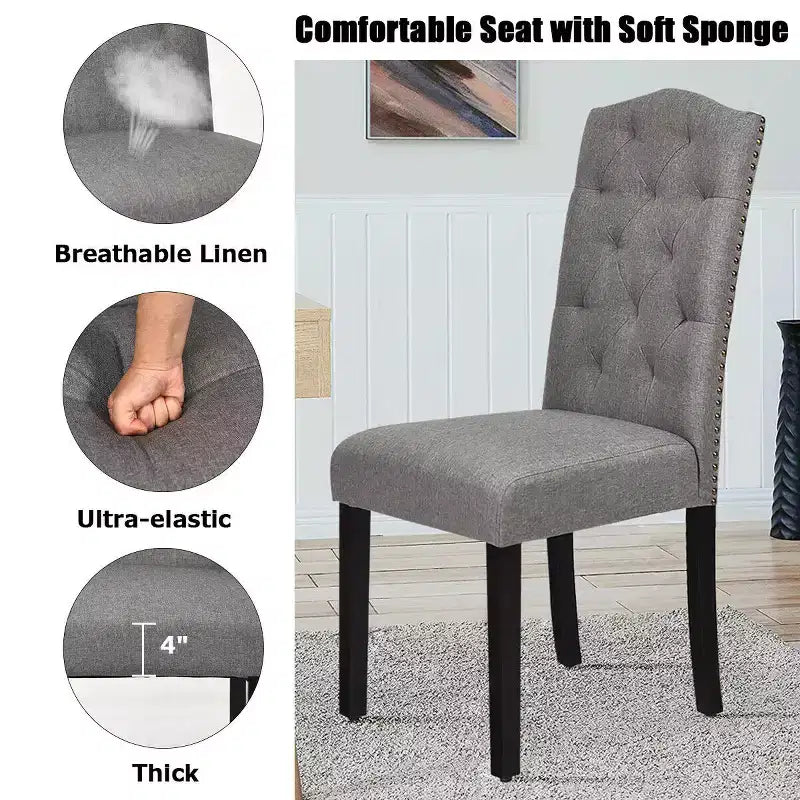 Lot de 4 chaises de salle à manger capitonnées avec bordure cloutée et pieds en bois de caoutchouc