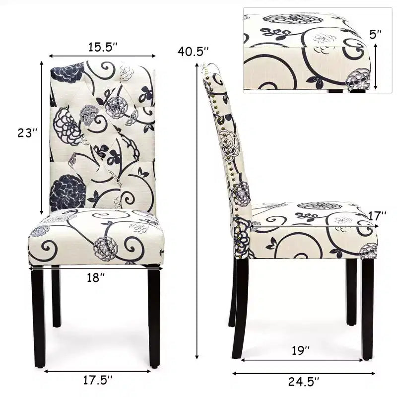 Lot de 4 chaises de salle à manger capitonnées avec bordure cloutée et pieds en bois de caoutchouc
