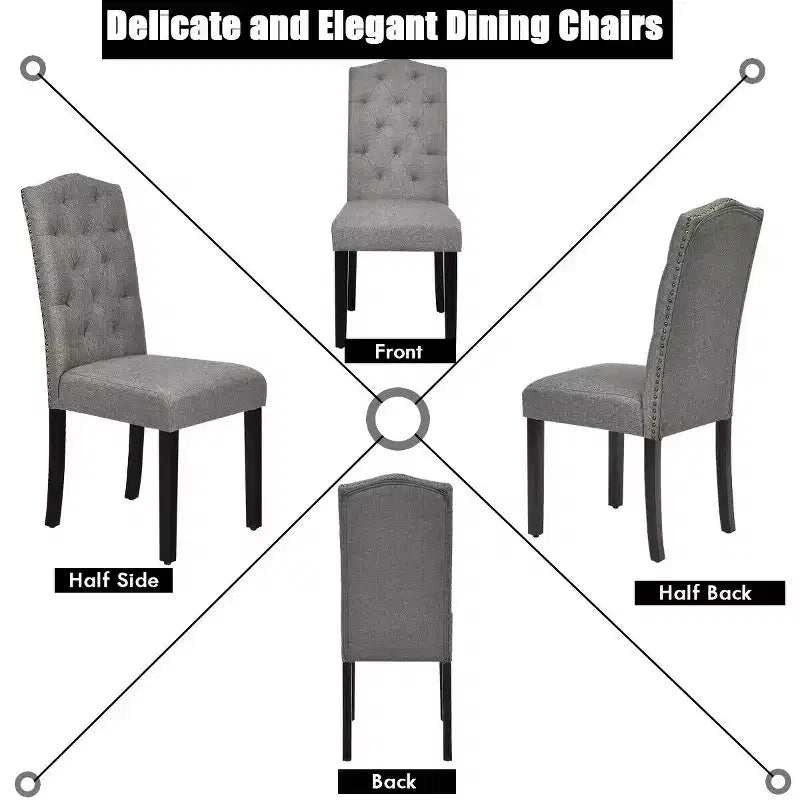 Lot de 4 chaises de salle à manger capitonnées avec bordure cloutée et pieds en bois de caoutchouc