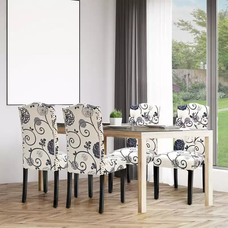 Lot de 4 chaises de salle à manger capitonnées avec bordure cloutée et pieds en bois de caoutchouc