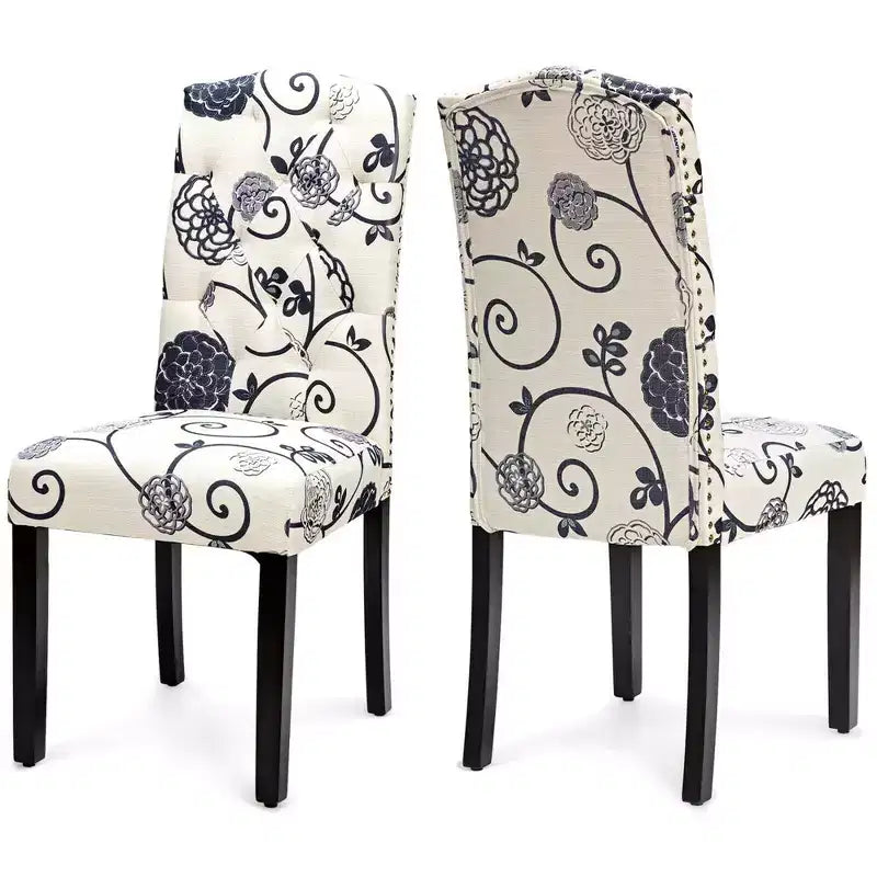 Lot de 4 chaises de salle à manger capitonnées avec bordure cloutée et pieds en bois de caoutchouc