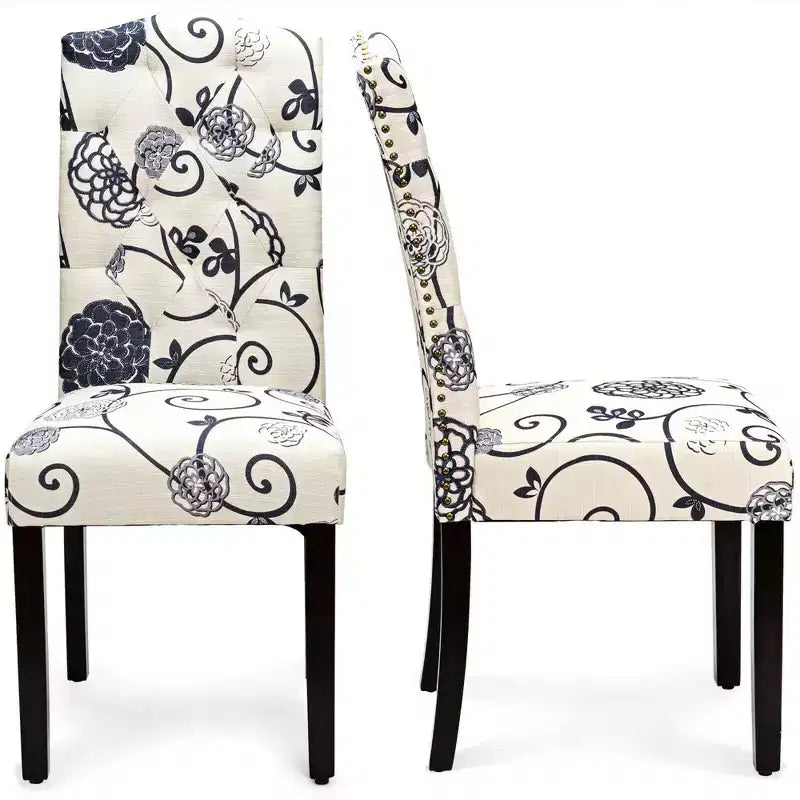 Lot de 4 chaises de salle à manger capitonnées avec bordure cloutée et pieds en bois de caoutchouc
