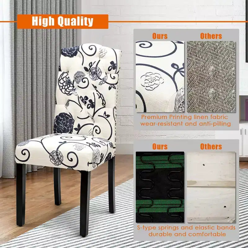 Lot de 4 chaises de salle à manger capitonnées avec bordure cloutée et pieds en bois de caoutchouc