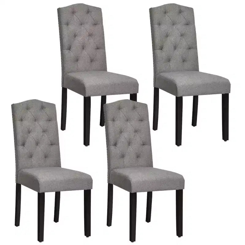 Lot de 4 chaises de salle à manger capitonnées avec bordure cloutée et pieds en bois de caoutchouc