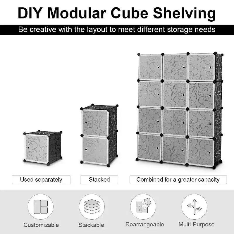 Armoire de rangement portable DIY 12 cubes avec portes pour vêtements