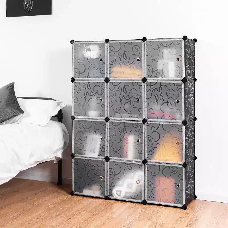 Armoire de rangement portable DIY 12 cubes avec portes pour vêtements