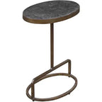 Uttermost Rustic Antiqued Gold Iron Oval Accent Table 18 x 12 Polished Bluestone Marble Tabletop for Living Room Bedroom Bedside