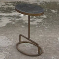 Table d'appoint ovale rustique en fer doré vieilli, 45,7 x 30,5 cm, plateau en marbre bleu poli, pour salon, chambre, chevet
