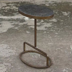 Table d'appoint ovale rustique en fer doré vieilli, 45,7 x 30,5 cm, plateau en marbre bleu poli, pour salon, chambre, chevet