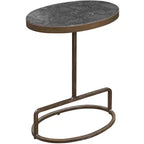 Table d'appoint ovale rustique en fer doré vieilli, 45,7 x 30,5 cm, plateau en marbre bleu poli, pour salon, chambre, chevet