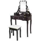 Coiffeuse avec boîte de rangement amovible et 10 ampoules dimmables à interrupteur tactile