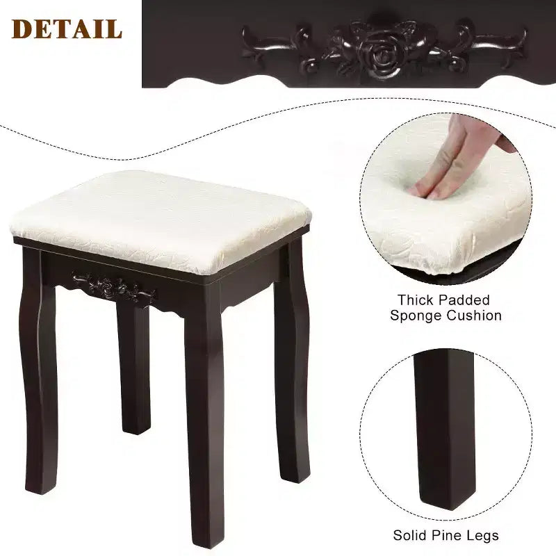 Coiffeuse avec boîte de rangement amovible et 10 ampoules dimmables à interrupteur tactile