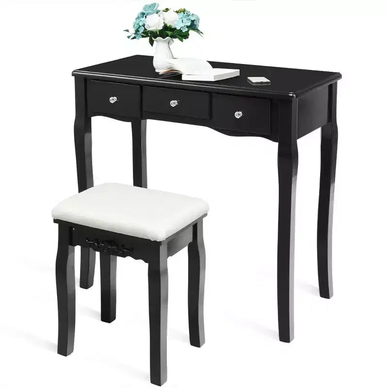 Coiffeuse avec boîte de rangement amovible et 10 ampoules dimmables à interrupteur tactile