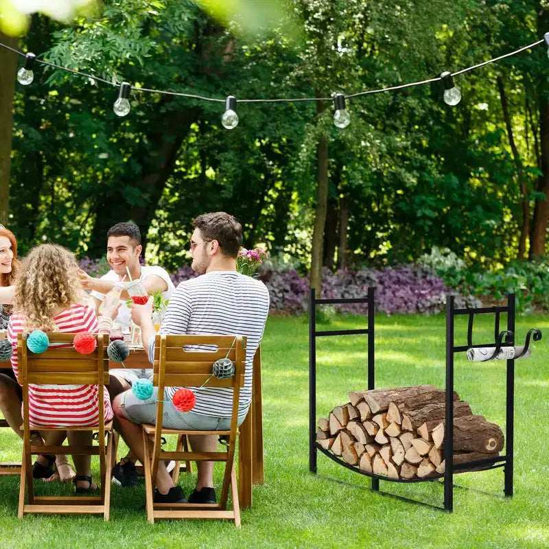 Range-bûches 33'' avec support à petit bois amovible en acier pour cheminée